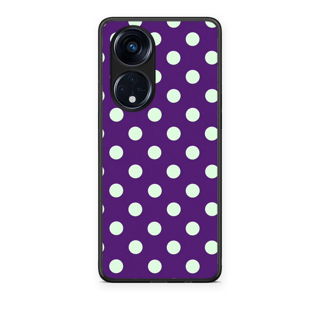Θήκη Oppo A98 Mint Polka Dots on Purple από τη Smartfits με σχέδιο στο πίσω μέρος και μαύρο περίβλημα | Oppo A98 Mint Polka Dots on Purple case with colorful back and black bezels
