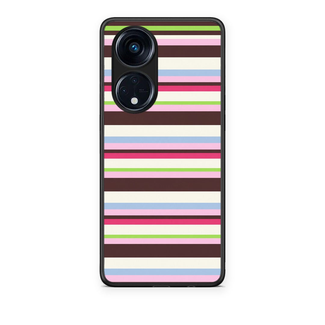 Θήκη Oppo A98 Multicolour Horizontal Stripes από τη Smartfits με σχέδιο στο πίσω μέρος και μαύρο περίβλημα | Oppo A98 Multicolour Horizontal Stripes case with colorful back and black bezels