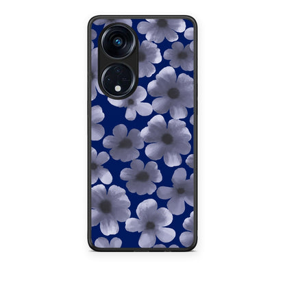 Θήκη Oppo A98 Pale Blue Flowers on Navy από τη Smartfits με σχέδιο στο πίσω μέρος και μαύρο περίβλημα | Oppo A98 Pale Blue Flowers on Navy case with colorful back and black bezels