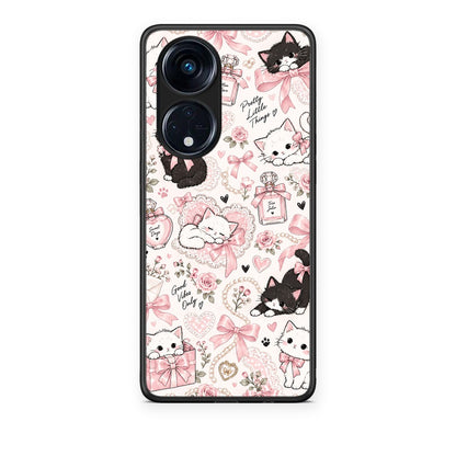 Θήκη Oppo A98 Pink Bows and Kittens Collage από τη Smartfits με σχέδιο στο πίσω μέρος και μαύρο περίβλημα | Oppo A98 Pink Bows and Kittens Collage case with colorful back and black bezels
