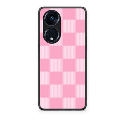 Θήκη Oppo A98 Pink and White Striped Checks από τη Smartfits με σχέδιο στο πίσω μέρος και μαύρο περίβλημα | Oppo A98 Pink and White Striped Checks case with colorful back and black bezels