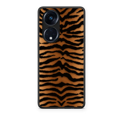 Θήκη Oppo A98 Tiger Print Orange and Black από τη Smartfits με σχέδιο στο πίσω μέρος και μαύρο περίβλημα | Oppo A98 Tiger Print Orange and Black case with colorful back and black bezels