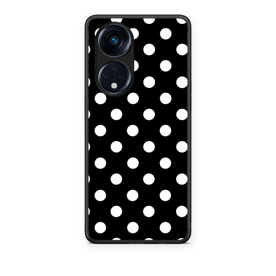 Θήκη Oppo A98 White Polka Dots on Black από τη Smartfits με σχέδιο στο πίσω μέρος και μαύρο περίβλημα | Oppo A98 White Polka Dots on Black case with colorful back and black bezels