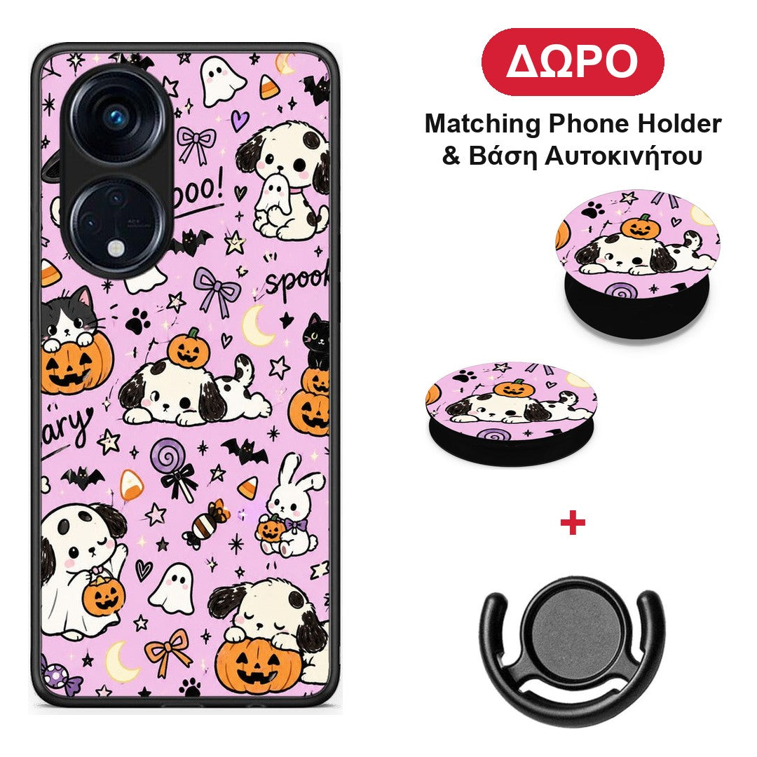 Halloween Puppies and Friends on Lilac - Oppo A98 θήκη + Δώρο Phone Holder & Βάση Αυτοκινήτου