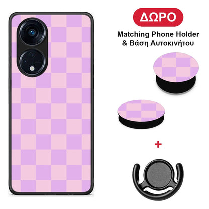 Lavender and Pink Checkerboard - Oppo A98 θήκη + Δώρο Phone Holder & Βάση Αυτοκινήτου