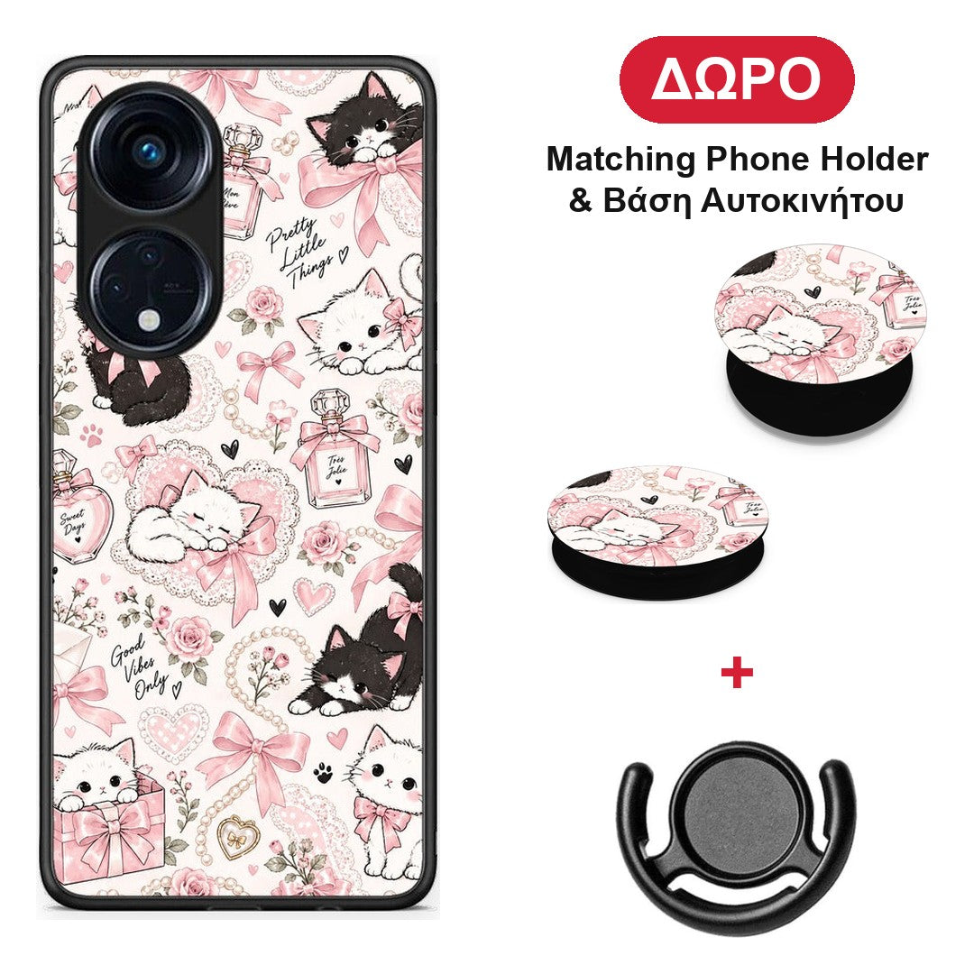 Pink Bows and Kittens Collage - Oppo A98 θήκη + Δώρο Phone Holder & Βάση Αυτοκινήτου