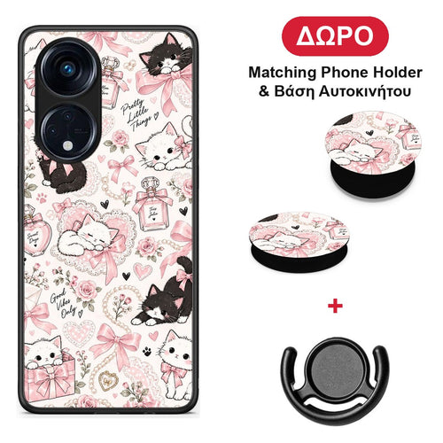 Pink Bows and Kittens Collage - Oppo A98 θήκη + Δώρο Phone Holder & Βάση Αυτοκινήτου