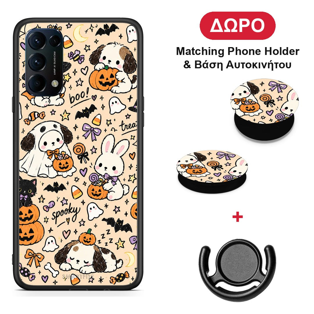 Halloween Puppies and Friends on Cream - Oppo Find X3 Lite / Reno 5 5G / Reno 5 4G θήκη + Δώρο Phone Holder & Βάση Αυτοκινήτου