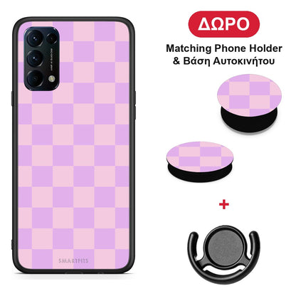 Lavender and Pink Checkerboard - Oppo Find X3 Lite / Reno 5 5G / Reno 5 4G θήκη + Δώρο Phone Holder & Βάση Αυτοκινήτου