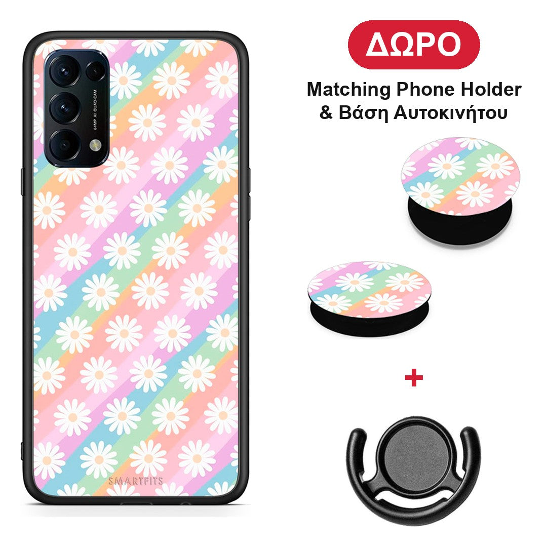 White Daisies - Oppo Find X3 Lite / Reno 5 5G / Reno 5 4G θήκη + Δώρο Phone Holder & Βάση Αυτοκινήτου