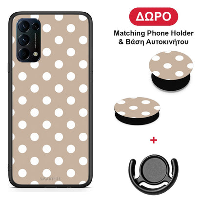 White Polka Dots on Taupe - Oppo Find X3 Lite / Reno 5 5G / Reno 5 4G θήκη + Δώρο Phone Holder & Βάση Αυτοκινήτου