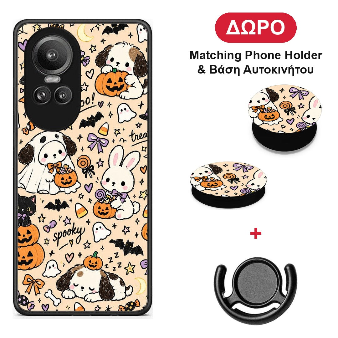 Halloween Puppies and Friends on Cream - Oppo Reno10 Pro θήκη + Δώρο Phone Holder & Βάση Αυτοκινήτου