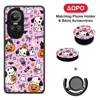 Halloween Puppies and Friends on Lilac - Oppo Reno10 Pro θήκη + Δώρο Phone Holder & Βάση Αυτοκινήτου
