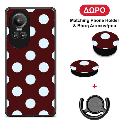 Pale Blue Large Polka Dots on Burgundy - Oppo Reno10 Pro θήκη + Δώρο Phone Holder & Βάση Αυτοκινήτου