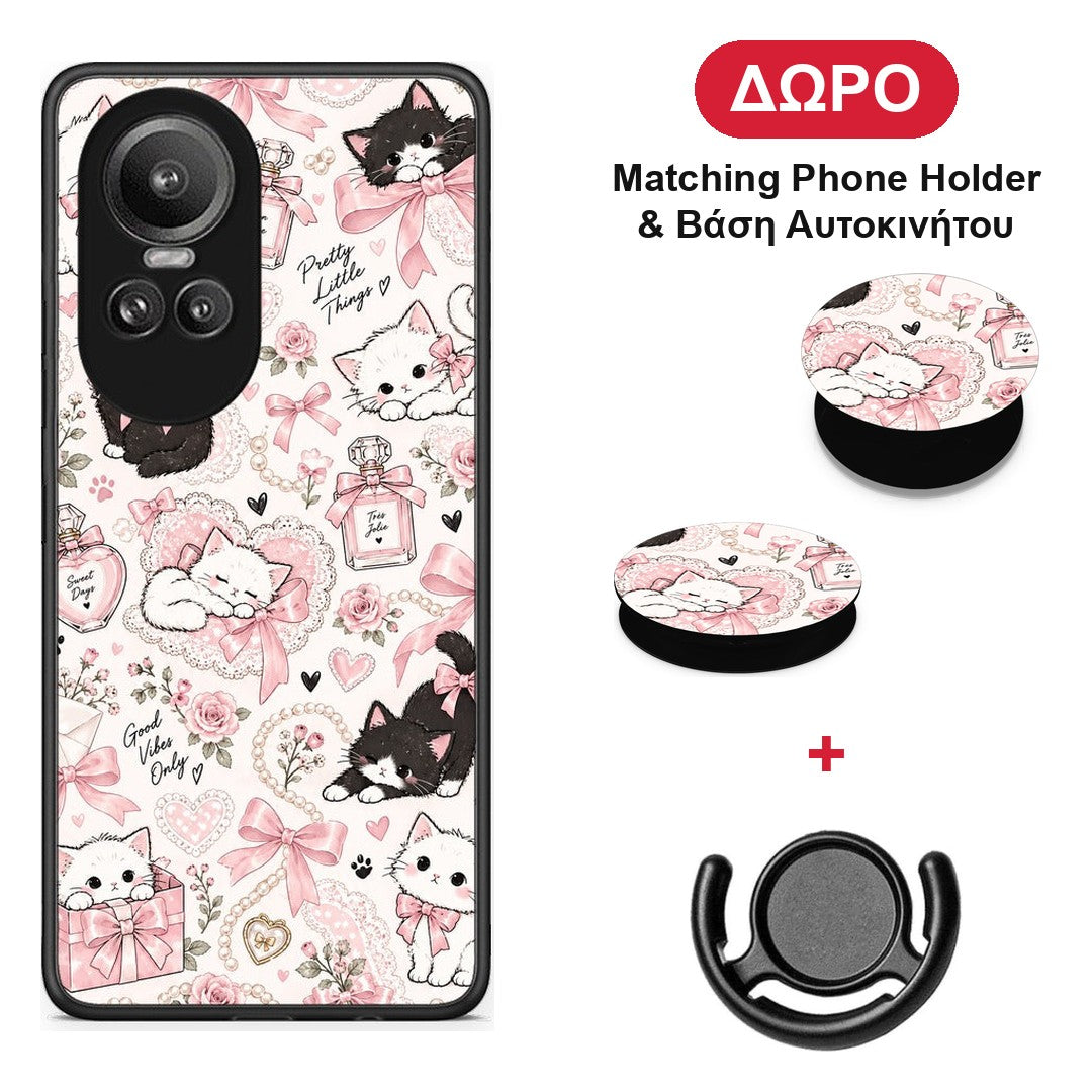 Pink Bows and Kittens Collage - Oppo Reno10 Pro θήκη + Δώρο Phone Holder & Βάση Αυτοκινήτου
