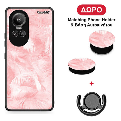 Boho Pink Feather - Oppo Reno10 Pro θήκη + Δώρο Phone Holder & Βάση Αυτοκινήτου