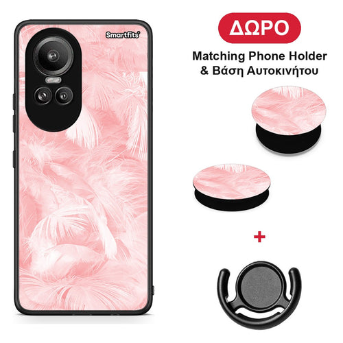 Boho Pink Feather - Oppo Reno10 Pro θήκη + Δώρο Phone Holder & Βάση Αυτοκινήτου