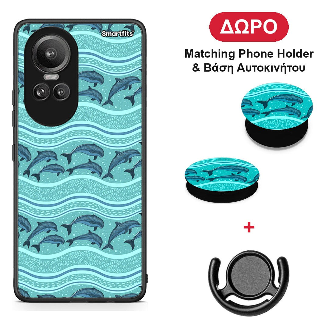 Swimming Dolphins - Oppo Reno10 Pro θήκη + Δώρο Phone Holder & Βάση Αυτοκινήτου
