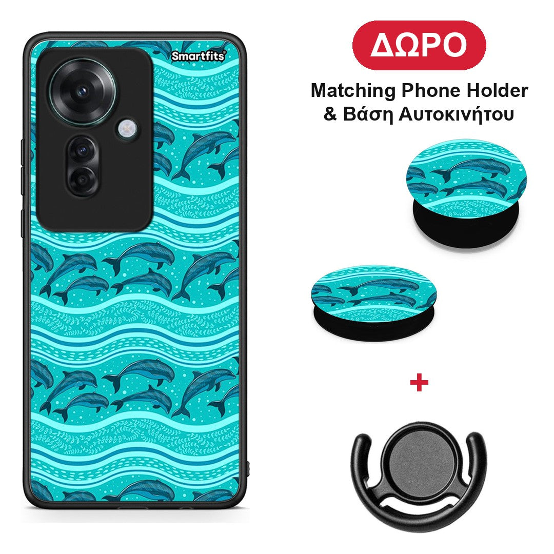 Swimming Dolphins - Oppo Reno11 F 5G θήκη + Δώρο Phone Holder & Βάση Αυτοκινήτου
