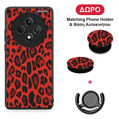 Animal Red Leopard - Oppo Reno12 F 5G / FS 5G θήκη + Δώρο Phone Holder & Βάση Αυτοκινήτου