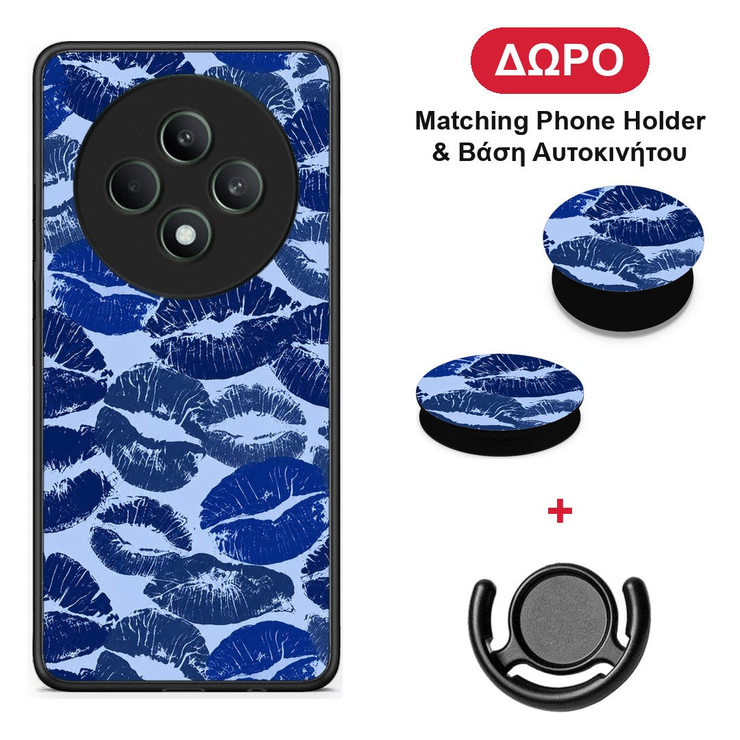 Blue Lipstick Kisses - Oppo Reno12 F 5G / FS 5G θήκη + Δώρο Phone Holder & Βάση Αυτοκινήτου