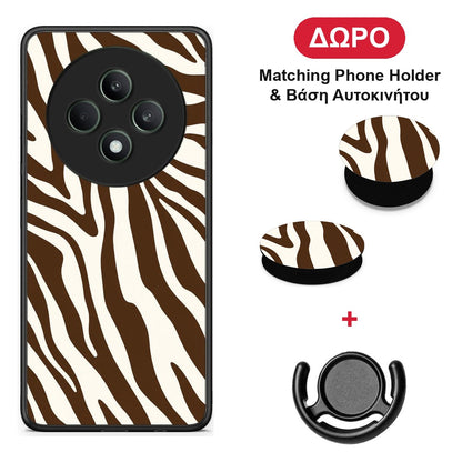 Brown and Cream Zebra Stripes - Oppo Reno12 F 5G / FS 5G θήκη + Δώρο Phone Holder & Βάση Αυτοκινήτου