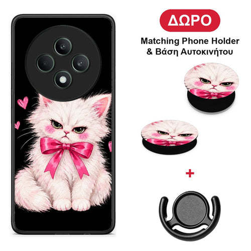 Grumpy Party Kitten on Black - Oppo Reno12 F 5G / FS 5G θήκη + Δώρο Phone Holder & Βάση Αυτοκινήτου