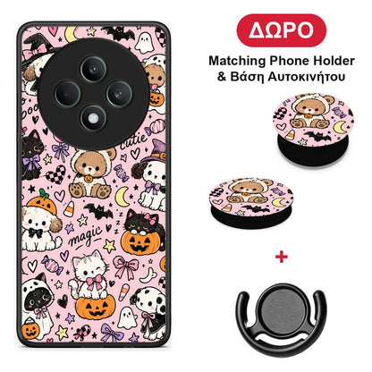 Halloween Cute Animals on Pink - Oppo Reno12 F 5G / FS 5G θήκη + Δώρο Phone Holder & Βάση Αυτοκινήτου