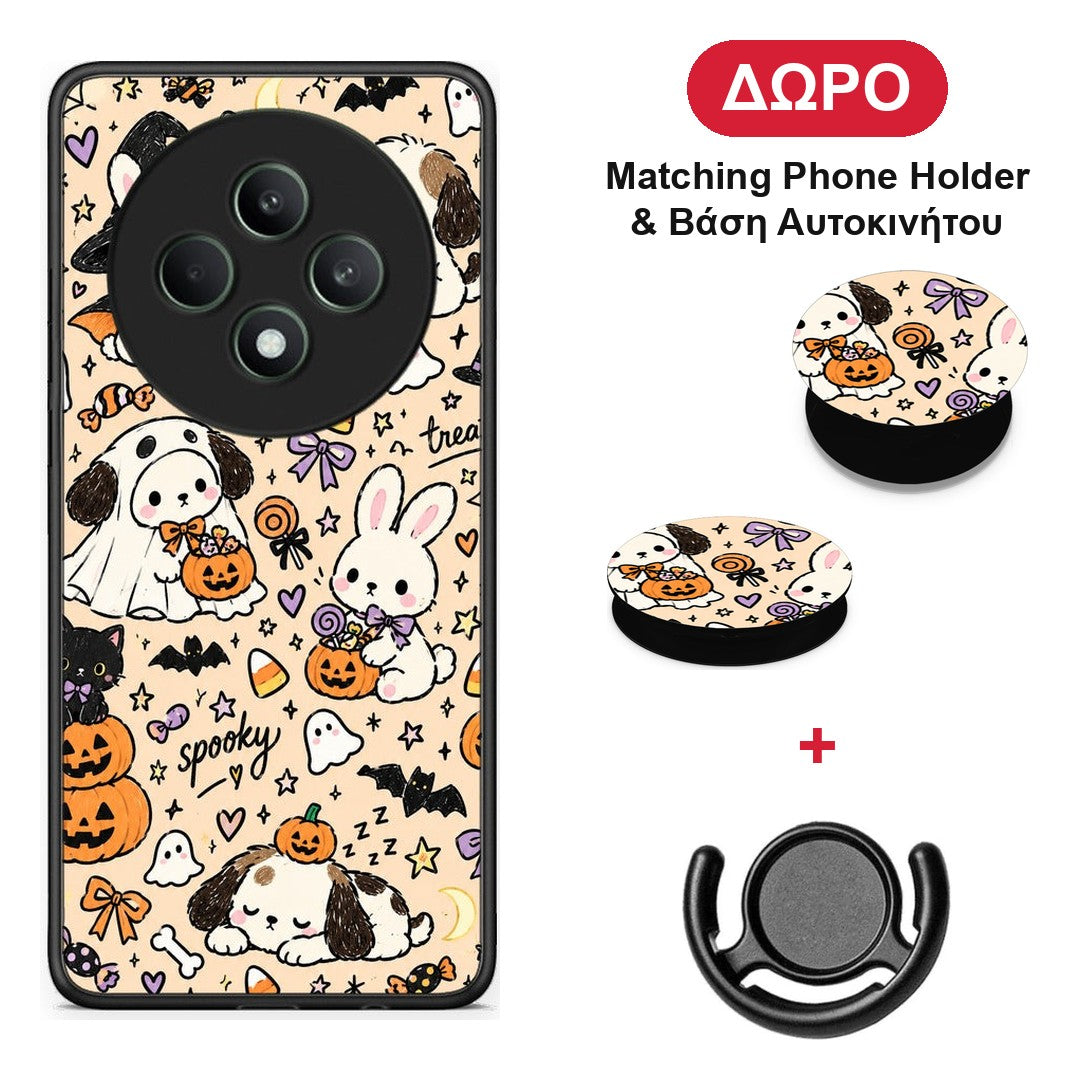 Halloween Puppies and Friends on Cream - Oppo Reno12 F 5G / FS 5G θήκη + Δώρο Phone Holder & Βάση Αυτοκινήτου