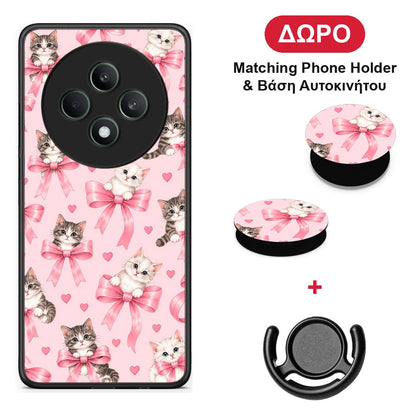 Kittens and Pink Bows on Pink - Oppo Reno12 F 5G / FS 5G θήκη + Δώρο Phone Holder & Βάση Αυτοκινήτου
