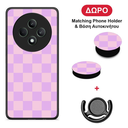 Lavender and Pink Checkerboard - Oppo Reno12 F 5G / FS 5G θήκη + Δώρο Phone Holder & Βάση Αυτοκινήτου