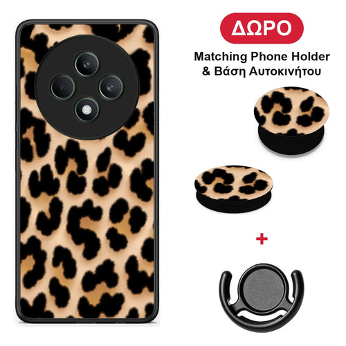Leopard Print Tan Large - Oppo Reno12 F 5G / FS 5G θήκη + Δώρο Phone Holder & Βάση Αυτοκινήτου