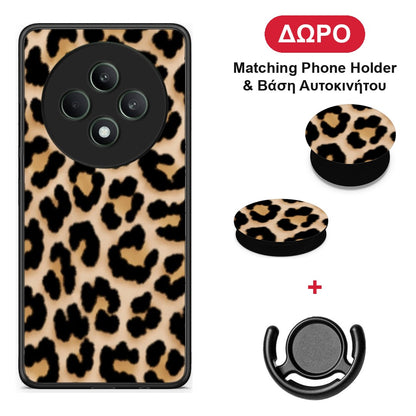 Leopard Print Tan Small - Oppo Reno12 F 5G / FS 5G θήκη + Δώρο Phone Holder & Βάση Αυτοκινήτου