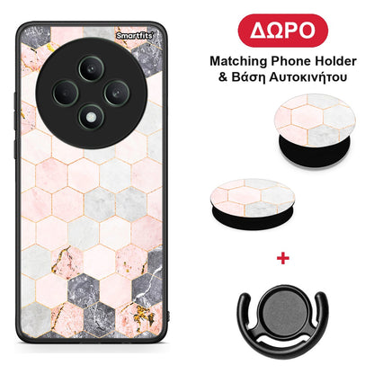 Marble Hexagon Pink - Oppo Reno12 F 5G / FS 5G θήκη + Δώρο Phone Holder & Βάση Αυτοκινήτου