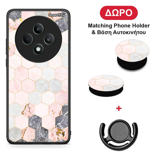 Marble Hexagon Pink - Oppo Reno12 F 5G / FS 5G θήκη + Δώρο Phone Holder & Βάση Αυτοκινήτου