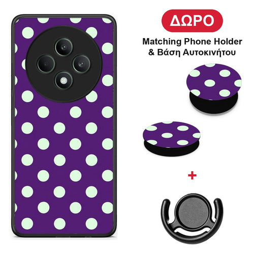 Mint Polka Dots on Purple - Oppo Reno12 F 5G / FS 5G θήκη + Δώρο Phone Holder & Βάση Αυτοκινήτου