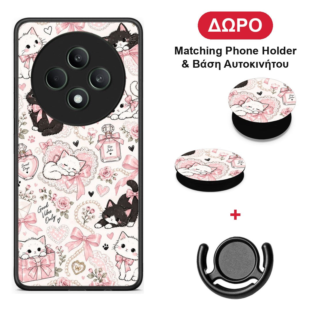 Pink Bows and Kittens Collage - Oppo Reno12 F 5G / FS 5G θήκη + Δώρο Phone Holder & Βάση Αυτοκινήτου