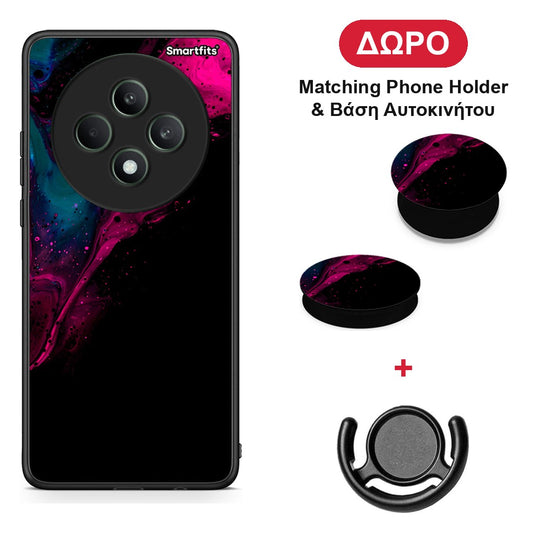 Watercolor Pink Black - Oppo Reno12 F 5G / FS 5G θήκη + Δώρο Phone Holder & Βάση Αυτοκινήτου