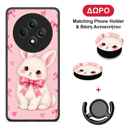 White Bunny and Pink Bows - Oppo Reno12 F 5G / FS 5G θήκη + Δώρο Phone Holder & Βάση Αυτοκινήτου