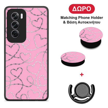 Barbed Wire Hearts on Pink - Oppo Reno12 Pro θήκη + Δώρο Phone Holder & Βάση Αυτοκινήτου