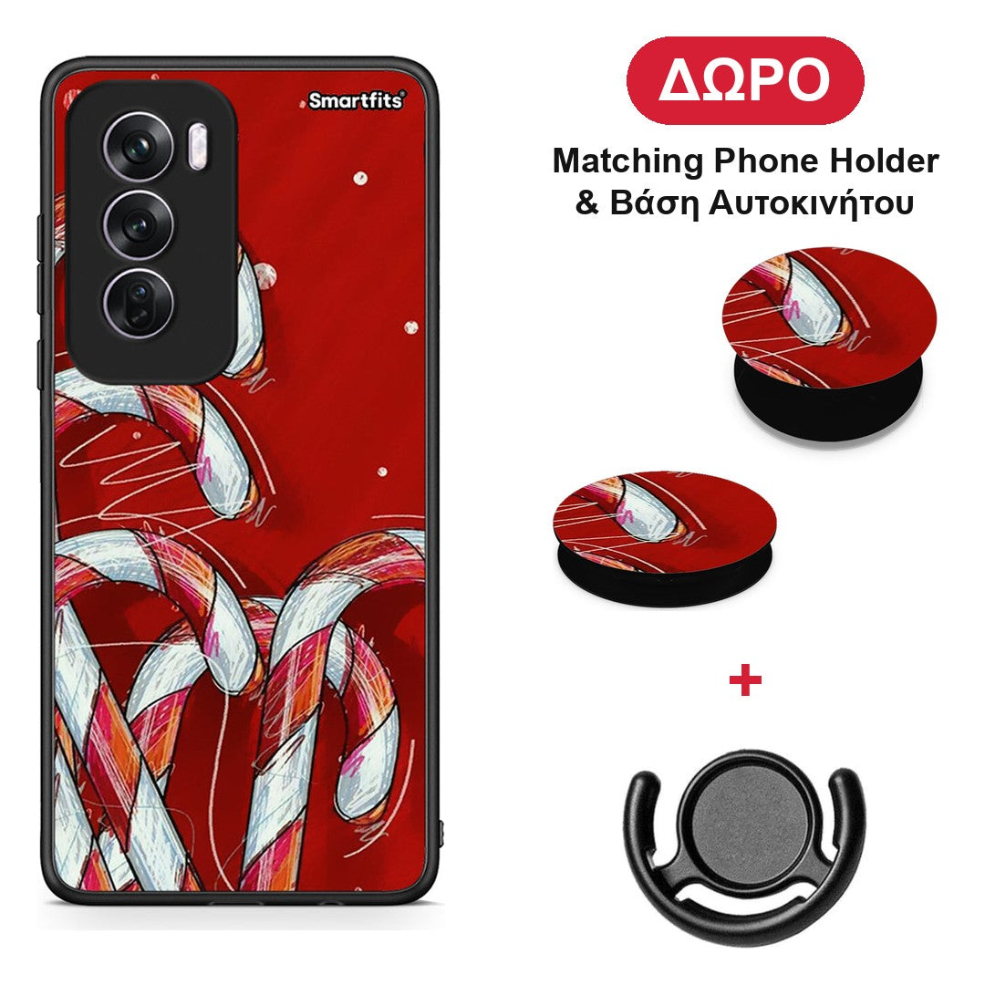 Candy Cane - Oppo Reno12 Pro θήκη + Δώρο Phone Holder & Βάση Αυτοκινήτου