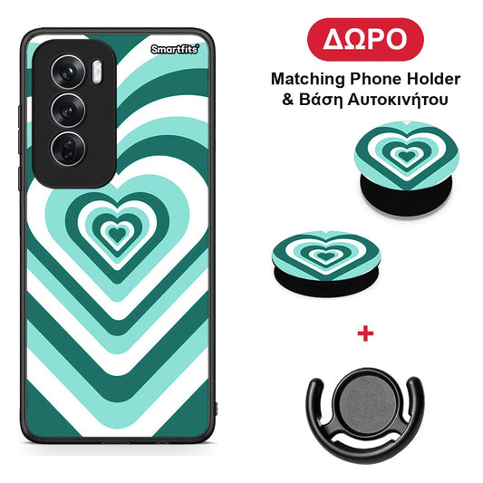 Green Hearts - Oppo Reno12 Pro θήκη + Δώρο Phone Holder & Βάση Αυτοκινήτου