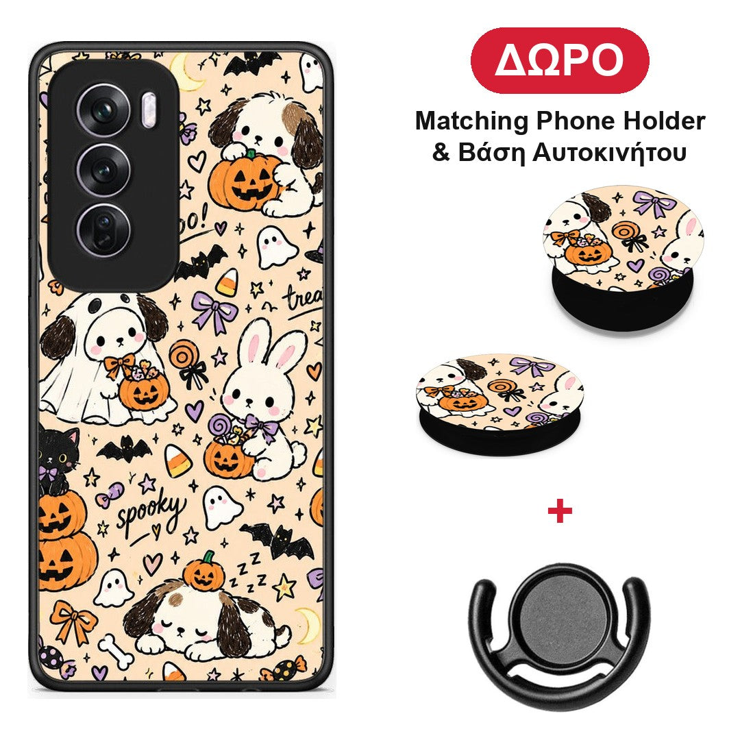 Halloween Puppies and Friends on Cream - Oppo Reno12 Pro θήκη + Δώρο Phone Holder & Βάση Αυτοκινήτου