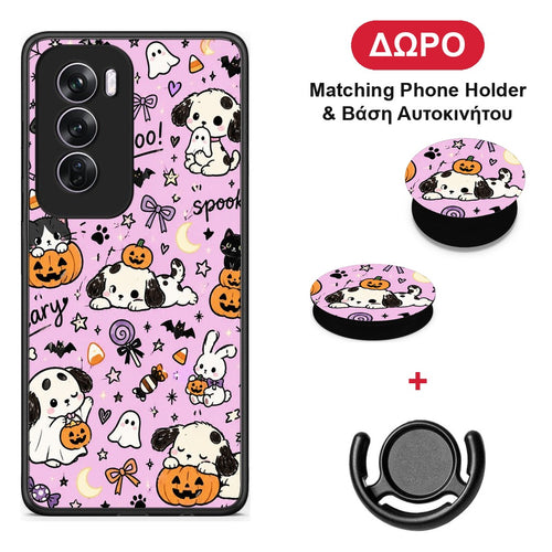 Halloween Puppies and Friends on Lilac - Oppo Reno12 Pro θήκη + Δώρο Phone Holder & Βάση Αυτοκινήτου