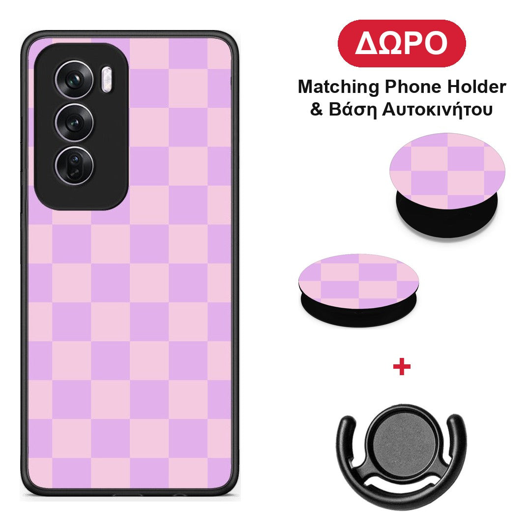 Lavender and Pink Checkerboard - Oppo Reno12 Pro θήκη + Δώρο Phone Holder & Βάση Αυτοκινήτου