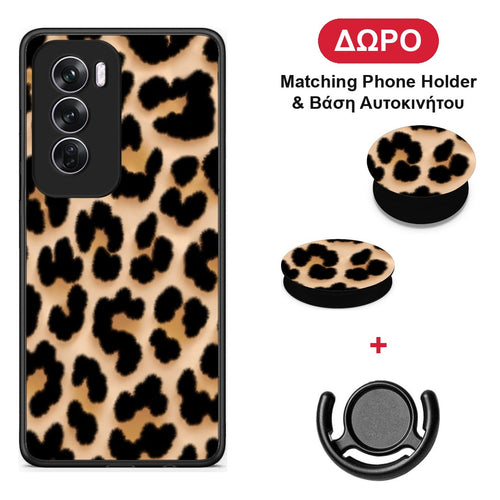 Leopard Print Tan Large - Oppo Reno12 Pro θήκη + Δώρο Phone Holder & Βάση Αυτοκινήτου