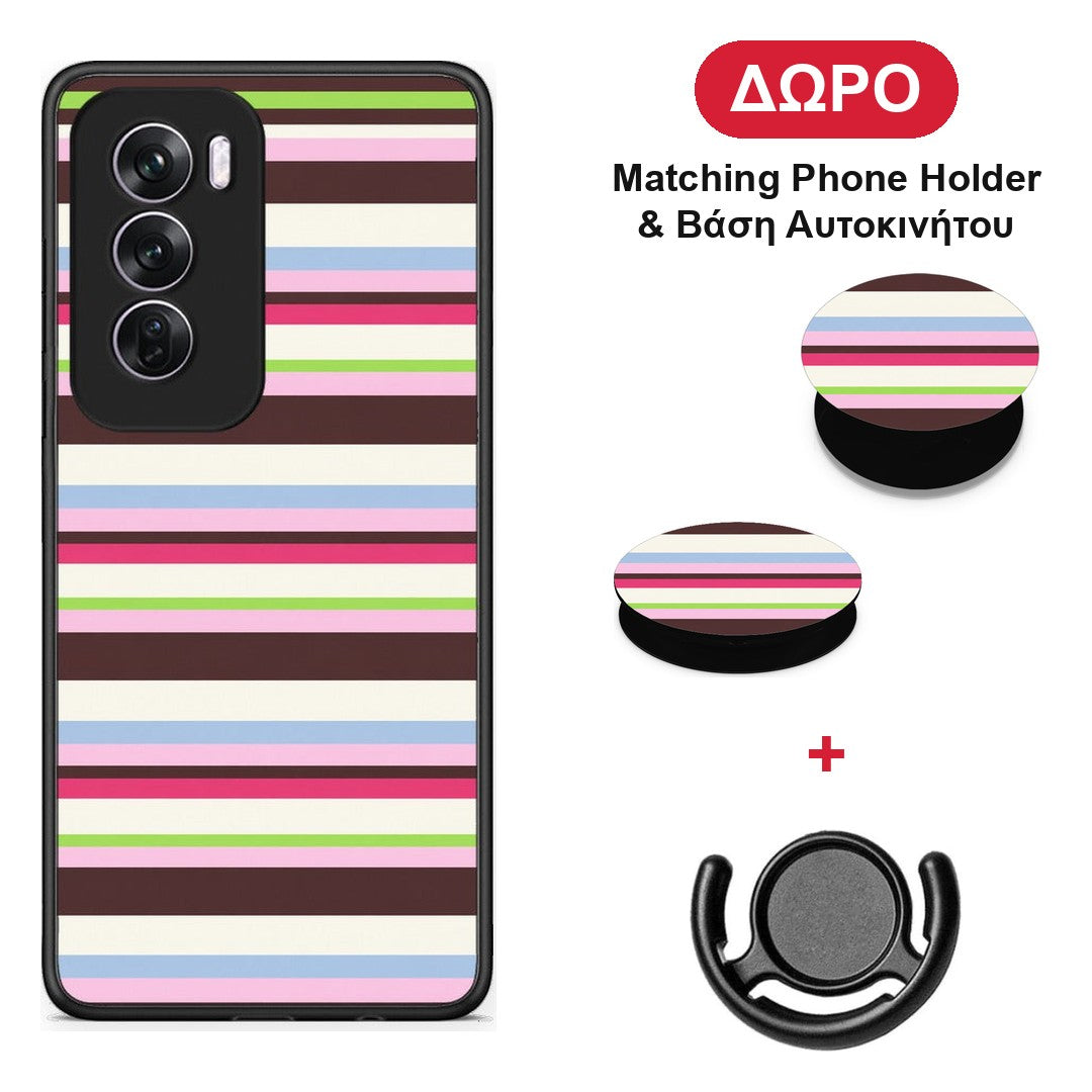 Multicolour Horizontal Stripes - Oppo Reno12 Pro θήκη + Δώρο Phone Holder & Βάση Αυτοκινήτου