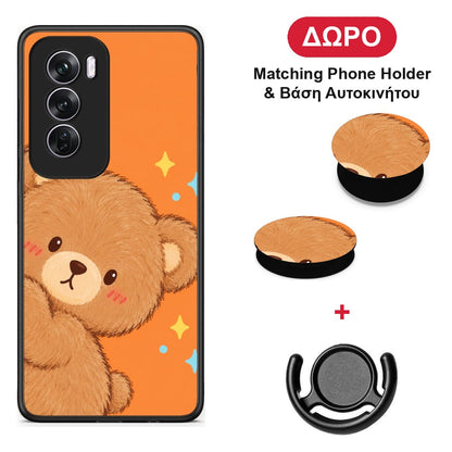 Peekaboo Teddy on Orange - Oppo Reno12 Pro θήκη + Δώρο Phone Holder & Βάση Αυτοκινήτου