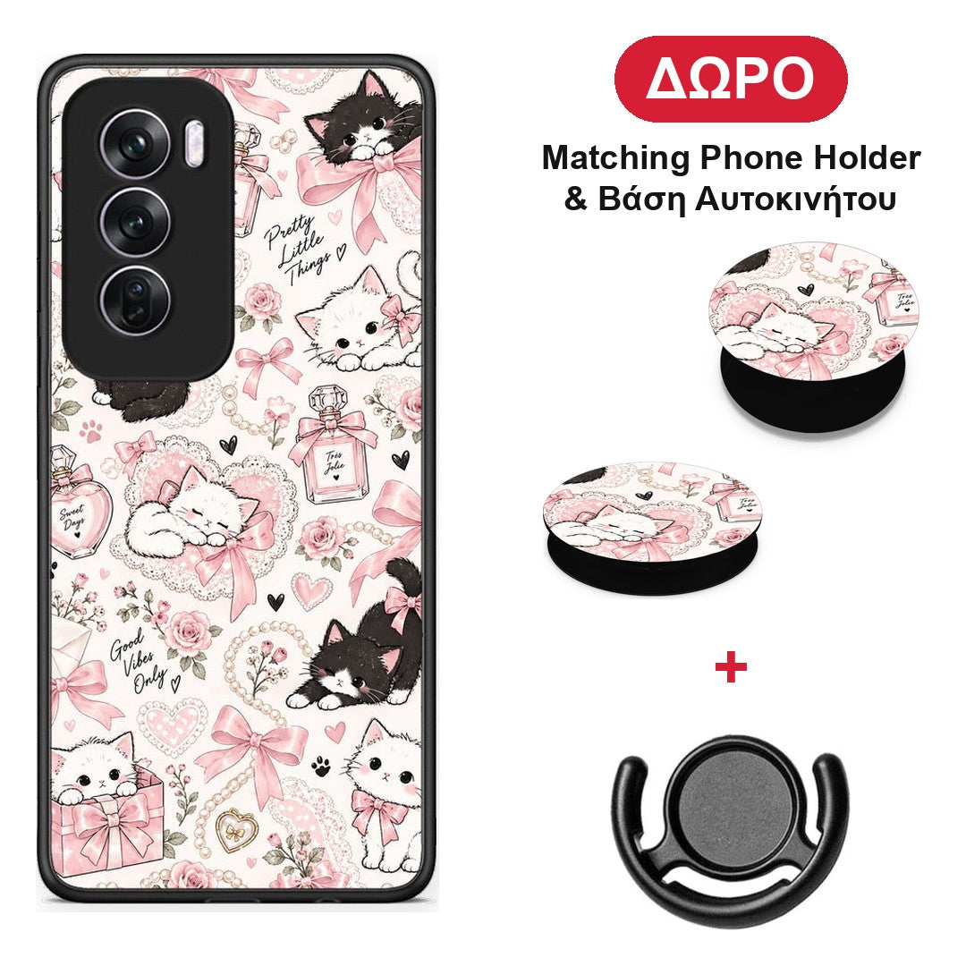 Pink Bows and Kittens Collage - Oppo Reno12 Pro θήκη + Δώρο Phone Holder & Βάση Αυτοκινήτου