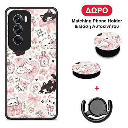Pink Bows and Kittens Collage - Oppo Reno12 Pro θήκη + Δώρο Phone Holder & Βάση Αυτοκινήτου